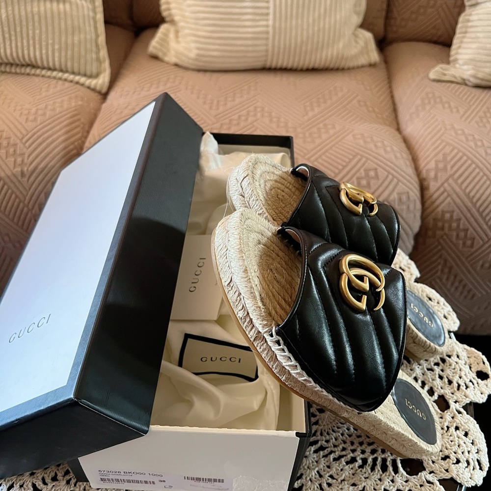 Gucci Black Espadrille Slides